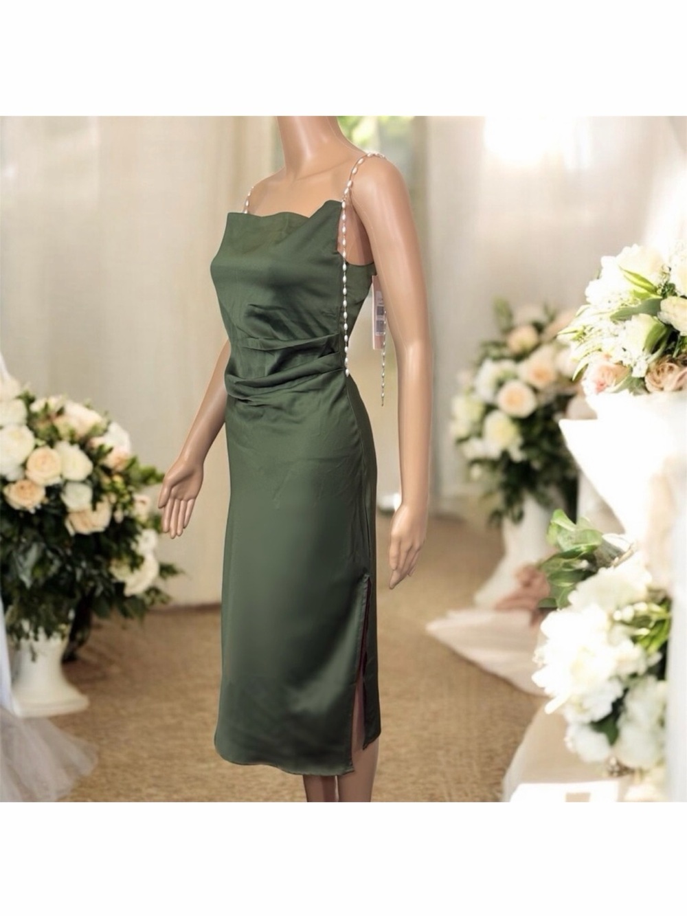 For The Moment Midi Dress with Pearl Straps